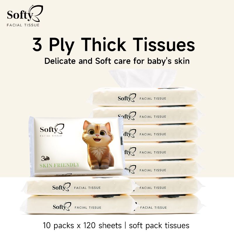 【10packs】Softy Tough Tissues Paper Comfort Thick Tebal 3 Lapisan 120 Helai 137*175mm Tisu Pocket Tisu Kereta