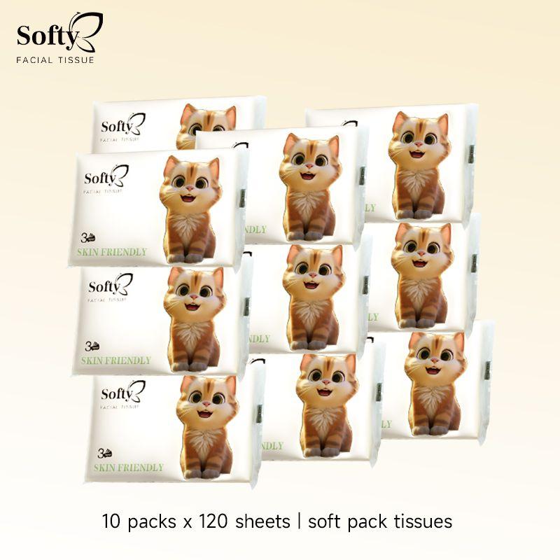 【10packs】Softy Tough Tissues Paper Comfort Thick Tebal 3 Lapisan 120 Helai 137*175mm Tisu Pocket Tisu Kereta