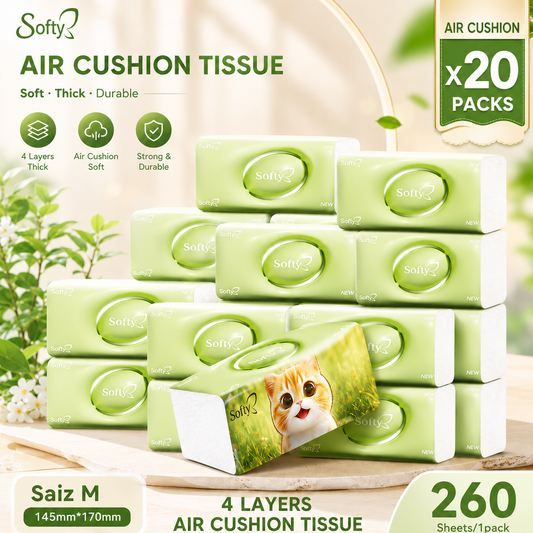 【20packs】Softy Air-Cushion Face Tissue Paper Comfort Thick 400pcs 145*175mm Cotton Supplies Skincare
