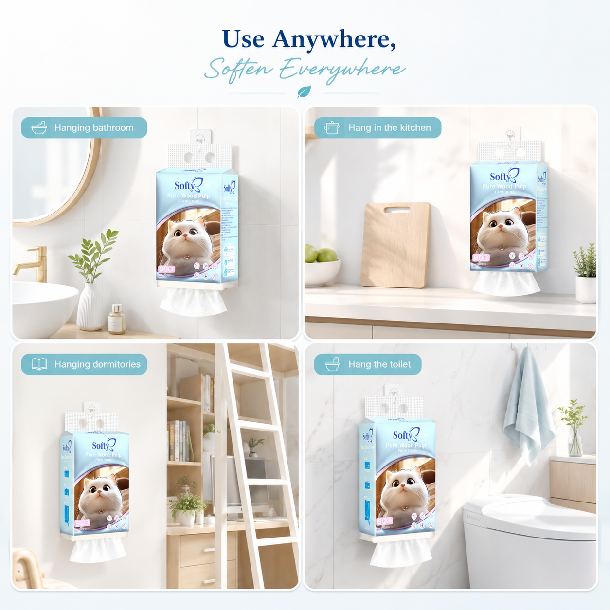 Softy AIR-cushion Tissue 4 Lapisan 900 Helai 135*175mm Air-cushion Deluxe Comfort Tissue Gantung 【3Packs】 Tisu Free 1 Hook
