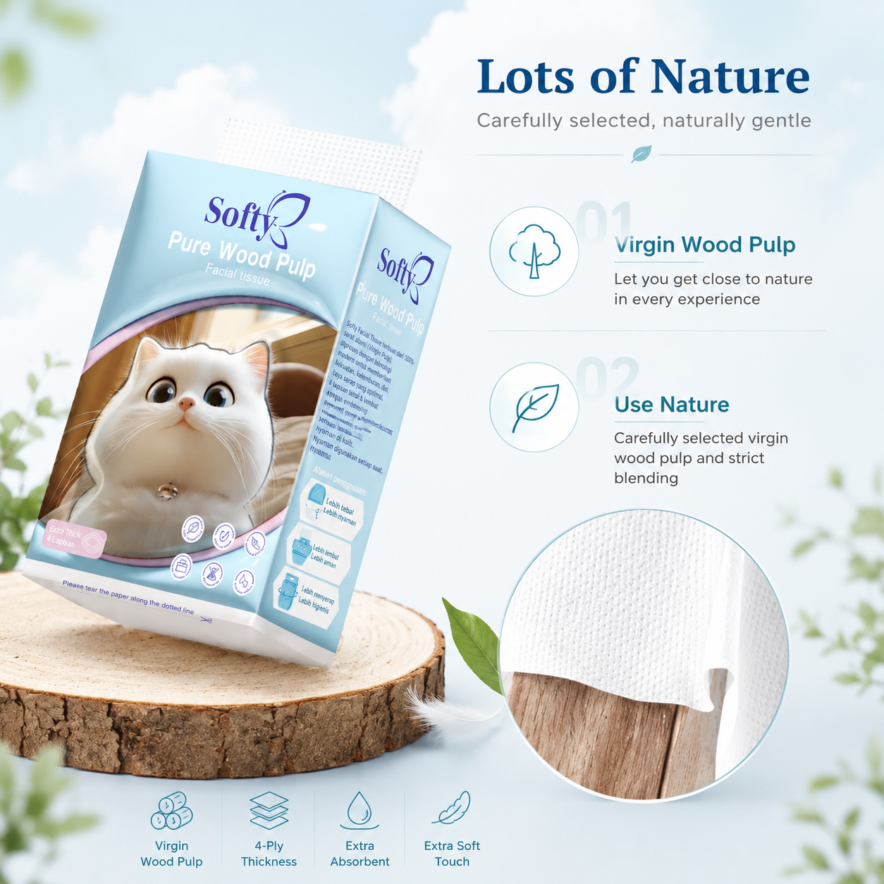 Softy AIR-cushion Tissue 4 Lapisan 900 Helai 135*175mm Air-cushion Deluxe Comfort Tissue Gantung 【3Packs】 Tisu Free 1 Hook