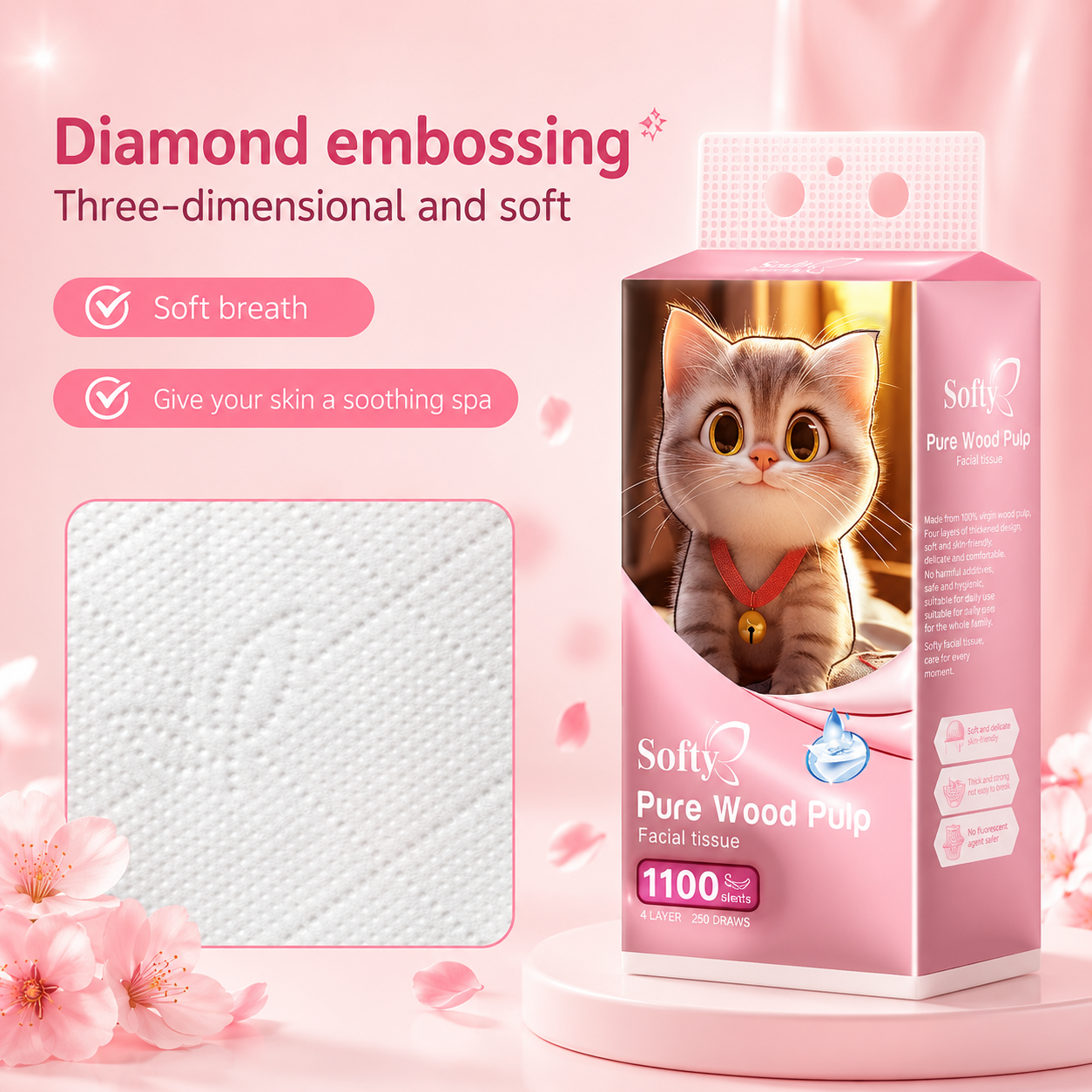 Softy AIR-cushion Tissue 4-Ply 1000 sheets 145*175mm Air-cushion Deluxe Comfort Tissue 【5Packs】 Tisu