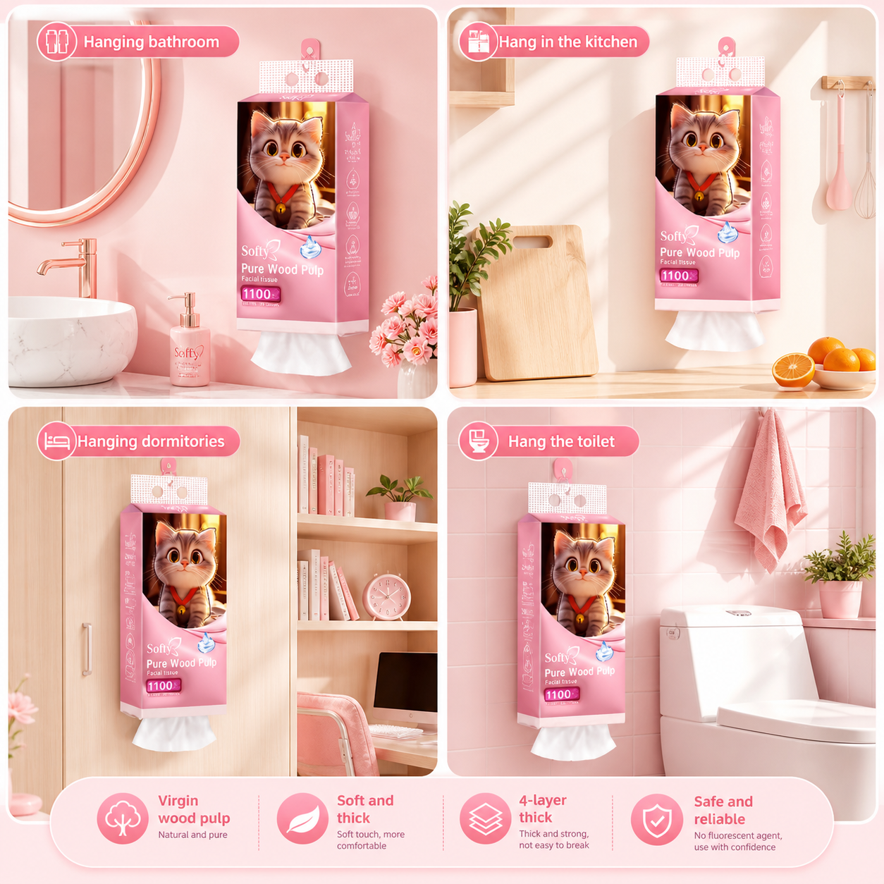 Softy AIR-cushion Tissue 4-Ply 1000 sheets 145*175mm Air-cushion Deluxe Comfort Tissue 【5Packs】 Tisu
