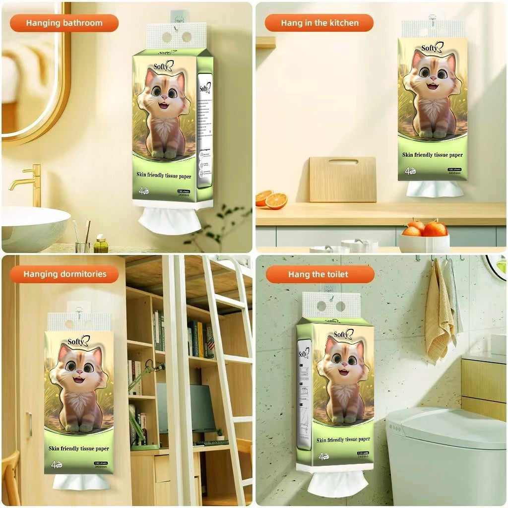Softy AIR-cushion Tissue 4-Ply 1360 sheets Air-cushion Deluxe Comfort Tissue Free 2 HOOK 157*175mm 【4Packs】