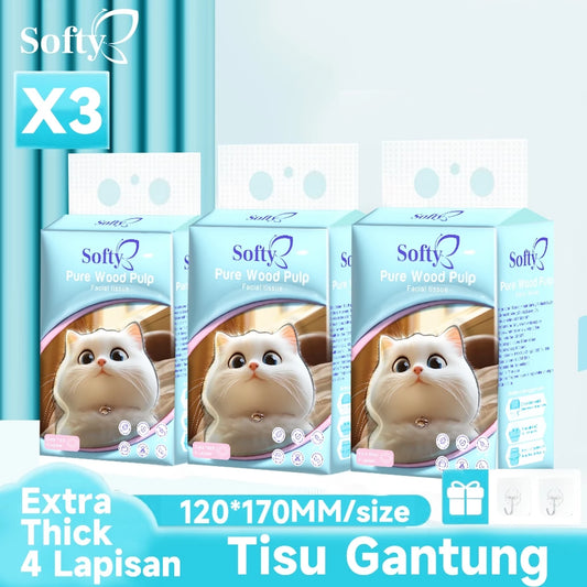 Softy AIR-cushion Tissue 4 Lapisan 900 Helai 135*175mm Air-cushion Deluxe Comfort Tissue Gantung 【3Packs】 Tisu Free 1 Hook