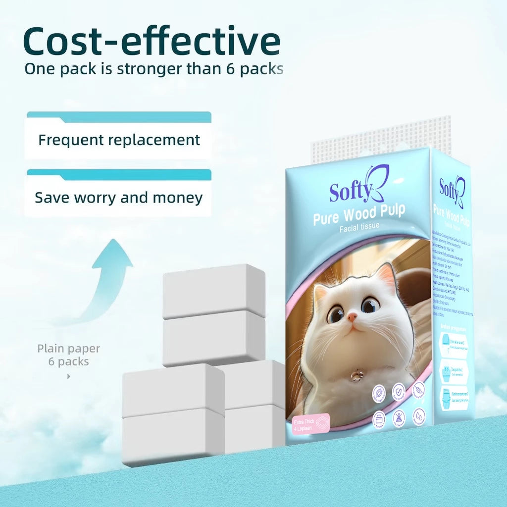 Softy AIR-cushion Tissue 4 Lapisan 900 Helai 135*175mm Air-cushion Deluxe Comfort Tissue Gantung 【3Packs】 Tisu Free 1 Hook