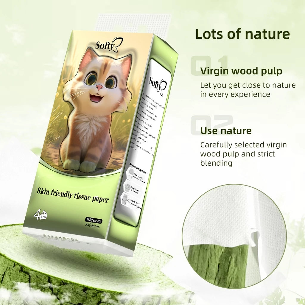 Softy AIR-cushion Tissue 4-Ply 1360 sheets Air-cushion Deluxe Comfort Tissue Free 2 HOOK 157*175mm 【4Packs】