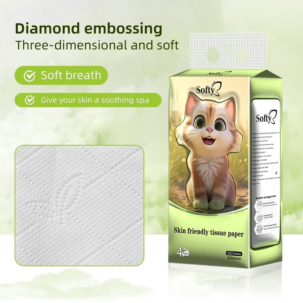 Softy AIR-cushion Tissue 4-Ply 1360 sheets Air-cushion Deluxe Comfort Tissue Free 2 HOOK 157*175mm 【4Packs】