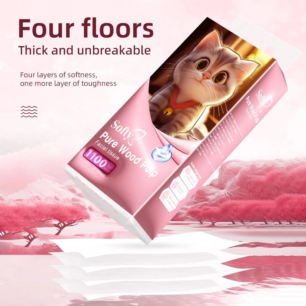 Softy AIR-cushion Tissue 4-Ply 1000 sheets 145*175mm Air-cushion Deluxe Comfort Tissue 【5Packs】 Tisu