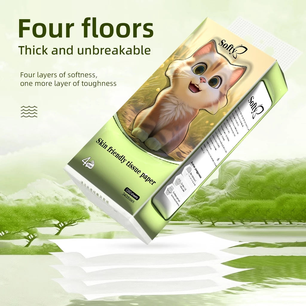 Softy AIR-cushion Tissue 4-Ply 1360 sheets Air-cushion Deluxe Comfort Tissue Free 2 HOOK 157*175mm 【4Packs】