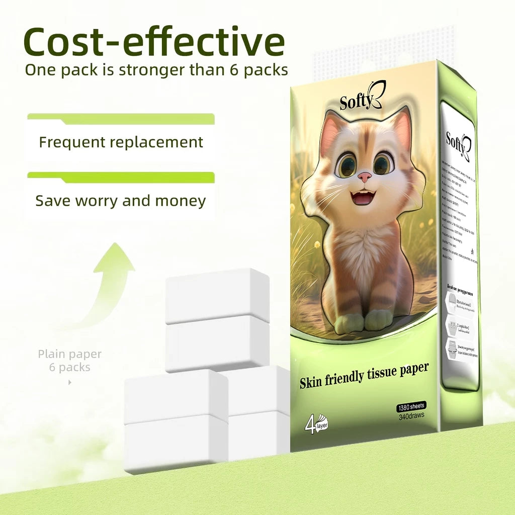 Softy AIR-cushion Tissue 4-Ply 1360 sheets Air-cushion Deluxe Comfort Tissue Free 2 HOOK 157*175mm 【4Packs】