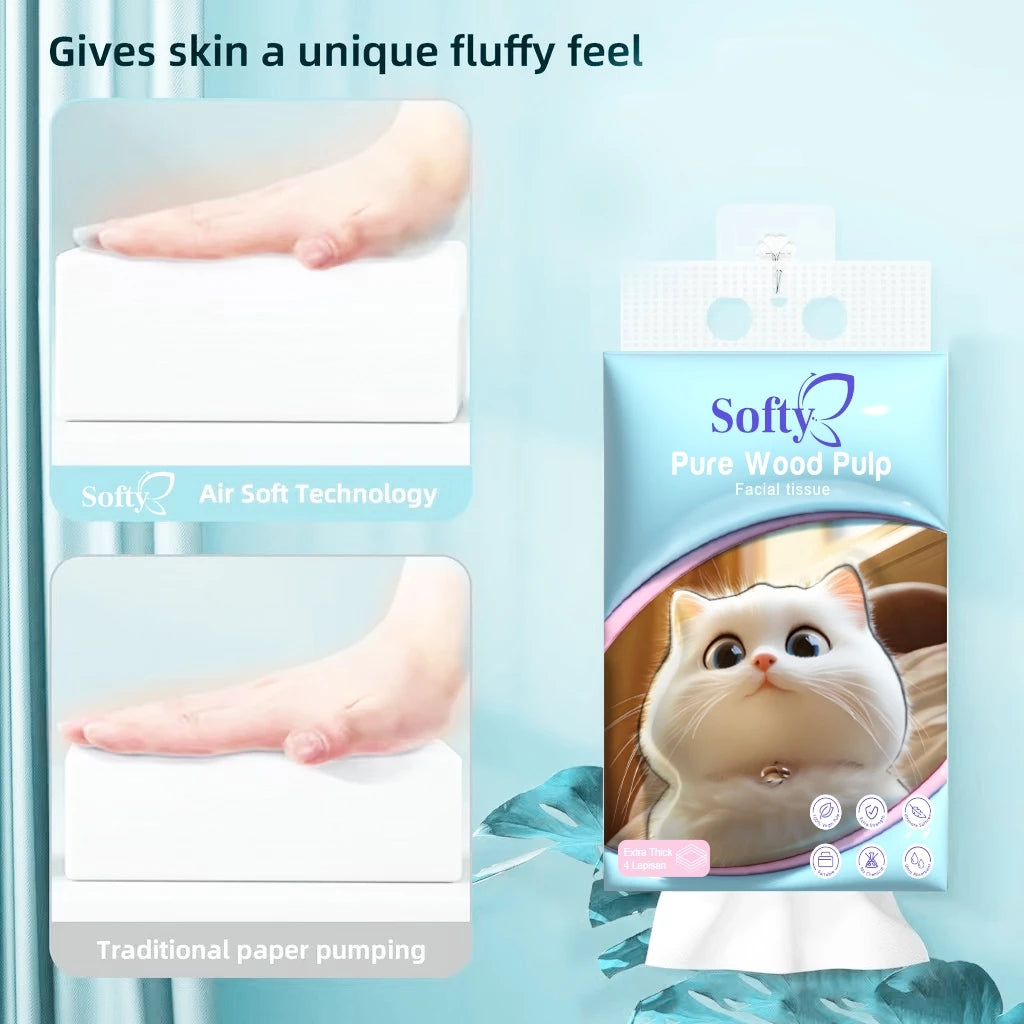 Softy AIR-cushion Tissue 4 Lapisan 900 Helai 135*175mm Air-cushion Deluxe Comfort Tissue Gantung 【3Packs】 Tisu Free 1 Hook