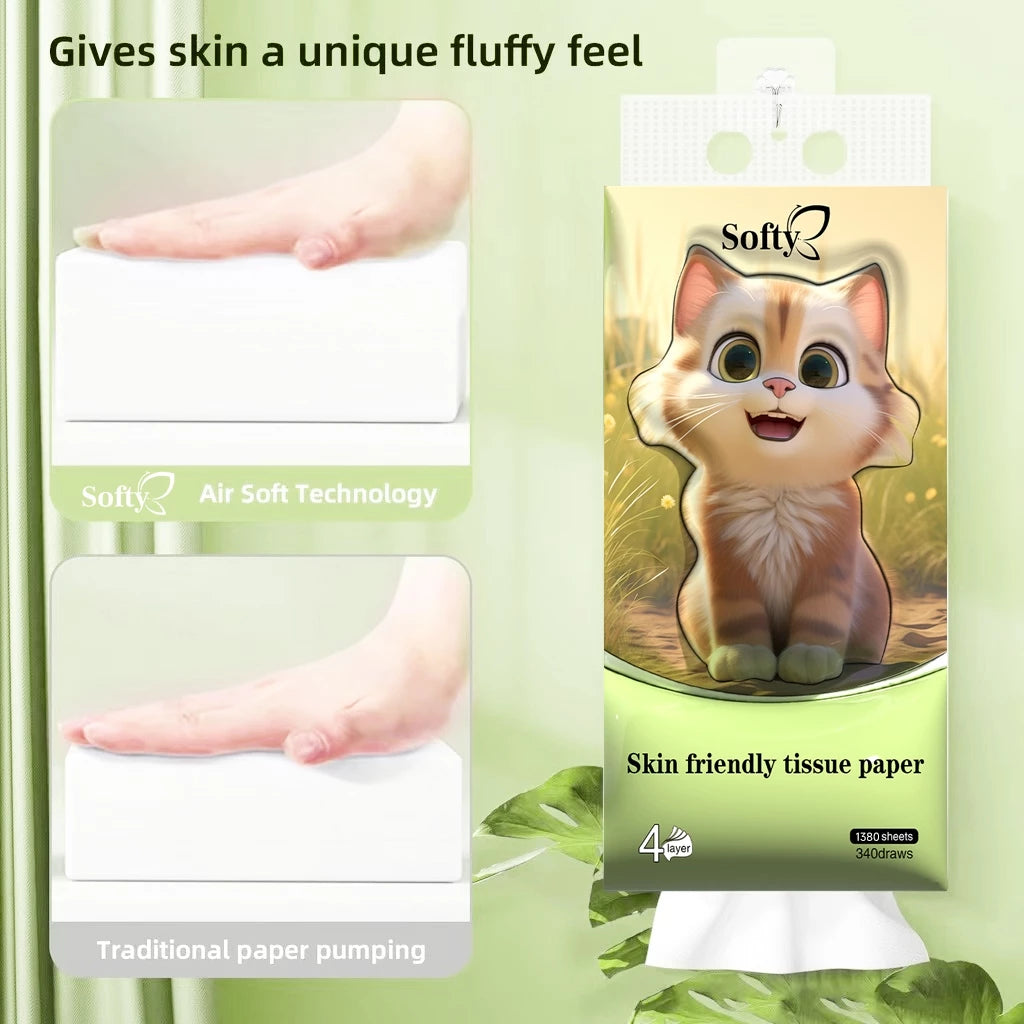 Softy AIR-cushion Tissue 4-Ply 1360 sheets Air-cushion Deluxe Comfort Tissue Free 2 HOOK 157*175mm 【4Packs】